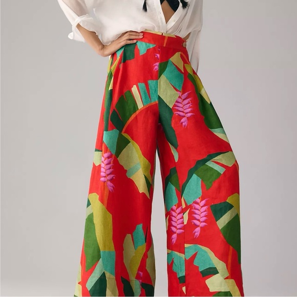 FARM Rio Pants - FARM Rio Heliconia Red Wide-Leg Tropical Print Pants